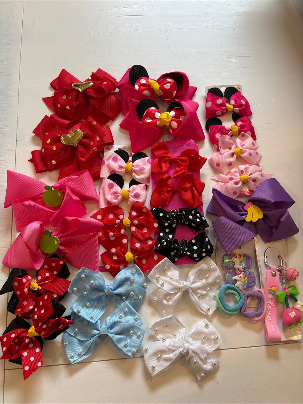 Kids Polka Dot & Solid Ribbon Hair Bows - Pink, Red, Purple, White, Blue